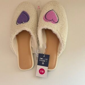 Roller Rabbit Cream Slippers with Heart Accents